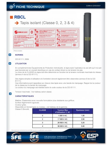 TAPIS ISOLANT 0.6MX1M - CL 3 REF...