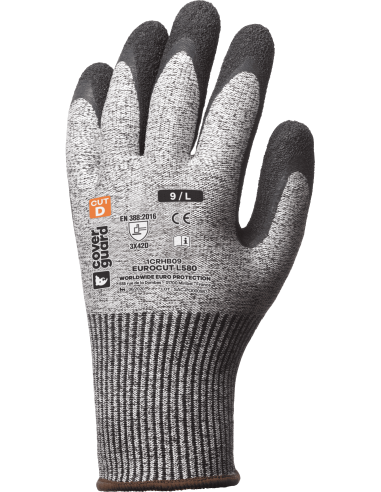 Gant EUROCUT 3X42D L580 HPPE cut 5 paume enduite latex noir